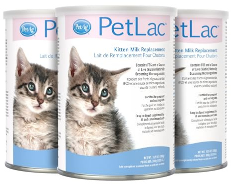 Pet-Ag PetLac Powder for Kittens - 10.5 oz, Pack of 3 - Kitten Milk Replacement Powder for Kittens Newborn to Six Weeks Old - Easy to Digest
