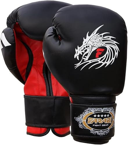 Farabi Boxing Gloves for Training Punching Sparring (Black Dragon, 16-oz)