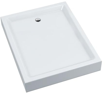 Receveur de douche AQUABAD NORMA, dimensions 80x100 cm rectangulaire pour douche, bac de douche, 5 pieds intégrés, siphon Domoplex, acrylique sanitaire blanc