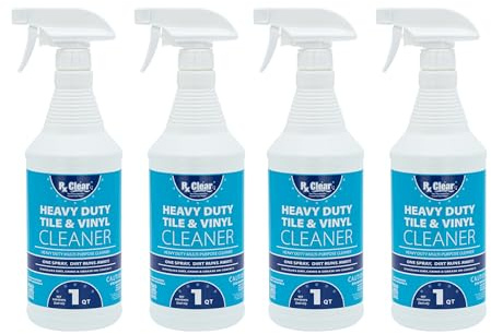 Rx Clear Title Heavy Duty Tile & Vinyl Cleaner | Multi-Purpose Chemical for Indoor and Outdoor Surfaces Including Swimming Pools | Cleans On Contact | 1 Quart Bottles | 4 Pack