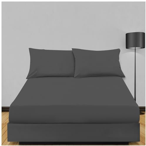 100% Poly Cotton King Size Fitted Sheets | Easy Care Soft 100% Pollycotton Fabric Non Iron | Shrinkage And Fade Resistant Extra Deep Fitted Bedsheet (152 cm x 203 cm) | Charcoal