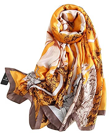 WEIGEER Silk Scarf Women Bufanda de seda para mujer chal de gasa bufanda de loto pañuelo para delgada playa cinturón de hiyab chal de novia bufanda de gasa (Yellow)