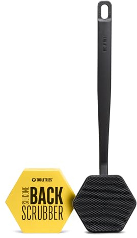 TOOLETRIES Silicone Back Scrubber for Shower – Exfoliating Back Brush for Men with Long Handle, Non Slip Grip – Body Washer to Clean Hard to Reach Areas, Durable Bath Accessory - Charcoal