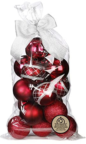 Inge-glas Weihnachtskugeln Kunststoff 6cm x 16 Stück Set mit Motiv Glitzer Christbaumkugeln Berry Kiss