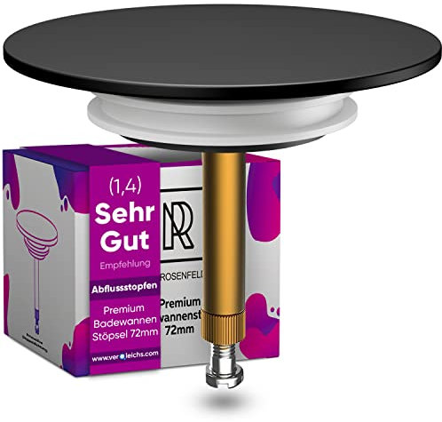 Mr Rosenfeld Home - Tapón de baño Negro Ø 72 – Negro Mate – de latón con Doble Junta – Antióxido – Accesorios de baño