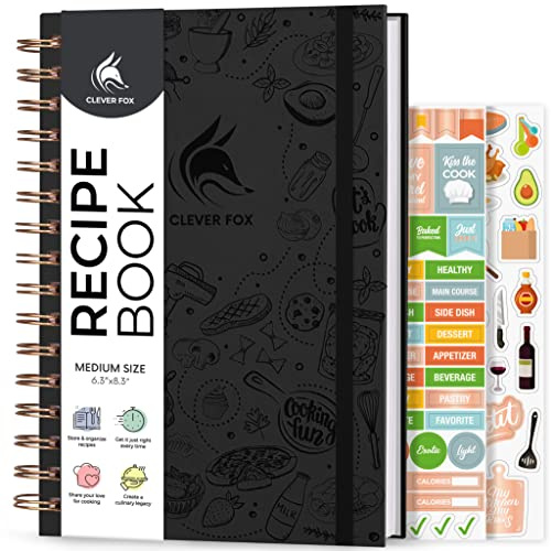 Clever Fox Livre de recettes à spirale – Créez votre propre carnet de cuisine familial – Carnet vierge pour recettes – Journal de cuisine vide – Taille moyenne, 16 x 21,1 cm
