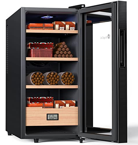 KingChii 26L Riscaldamento, Raffreddamento e Controllo Umidità, Armadio elettronico di Controllo della Temperatura con Mensole in Legno di Cedro Spagnolo & Igrometro Cassetto