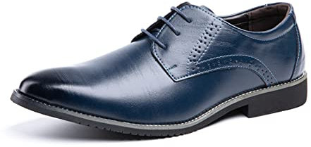 Anzugschuhe Herren Oxford Derby Schuhe Brogues Lederschuhe Hochzeitsschuhe Schnürhalbschuhe Klassischer Business Schnürschuh 1016 Blau Größe 44