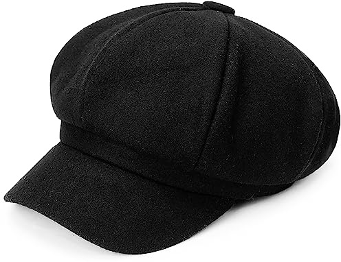 Vikodah Vintage Women's Beanie Winter Newsboy Cap Octagonal Baker Cabbie Hat for Women Black