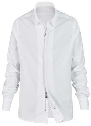 HARTWICH Imola Camicia Uomo con Cerniera Bianca Nero e Azzurro, S a 4XL, Camicia Uomo Manica Lunga con Colletto Kent, Camicia Uomo in Cotone ed Elastan, bianco, 4XL