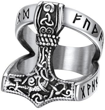 Supcare Rings Men Herrenringe Edelstahl Ring Herren Thor's Hammer Ringe Viking Luhn Rune Ring Fingerring Wikinger Schmuck Verlobungsring mit Keltischer Knot Personalisiert Modeschmuck für Weihnacht