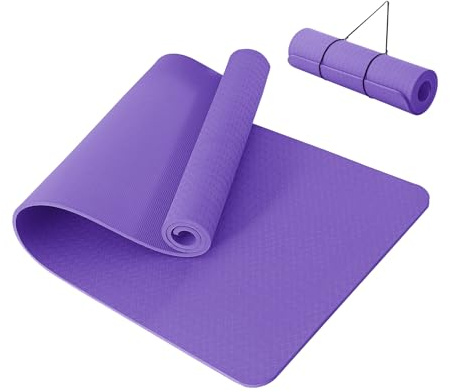 Good Nite Esterilla de yoga gruesa de 10 mm TPE, esterilla de yoga para mujeres y hombres, alfombrillas antideslizantes de gimnasia para el hogar, fitness, pilates, 183 x 61 x 1 cm (Edo Purple)