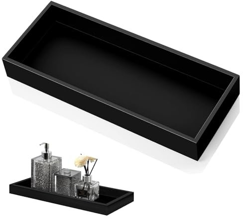 Luckwaii Bathroom Vanity Tray Black, Shatterproof Rectangular Cosmetic Organiser Trays Decorative for Toilet Countertop Dresser Towels Small Cosmetics Soap Plant Jewelry