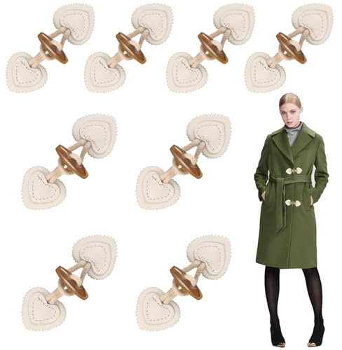 RHQFDM 8 Paar Leder Knebelknopf,Knebelknöpfe Verschluss,Knebelverschlüsse für Jacken,Knebelknöpfe für Strickjacke,Harz Knebelknöpfe Klein,für Kinder,Erwachsene Mantel Dekoration(Beige)