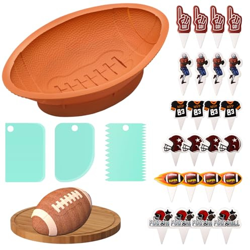 COITEK Fußball-Kuchenform, 30,5 cm, 30,5 cm, 3D-Fußball-Form, Antihaft-Silikon-Kuchenform mit 3 Backschabern, 24 Stück Fußball-Kuchendekorationssets (28 Stück)