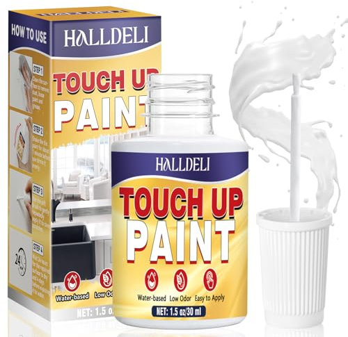 Touch Up Paint, 30ml White Paints for Kitchen and Bathroom, White Gloss Paint for Scratches, Cracks and Spots on Walls, Tile, Sinks, Tub, Countertop and Toilets, Quick Dry Enamel Paints with Brush