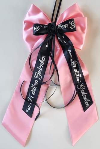 CaPiSo Ruban double en satin fait à la main - 20 x 40 cm - Sans bricolage - Pour deuil, funéraire - Pour couronne funéraire - Inscription « commémoration » (rose commémoratif)