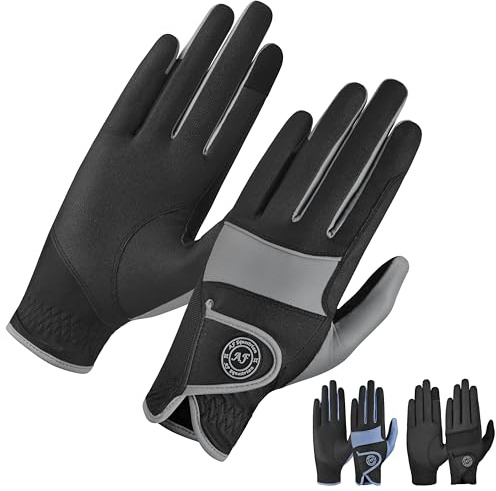 AF EQUESTRIAN Ladies Horse Riding Gloves – Lightweight, Touchscreen Compatible, Non-Slip Grip, Breathable Equestrian Gloves for Everyday Riding Rider Pro (Grey, Medium)