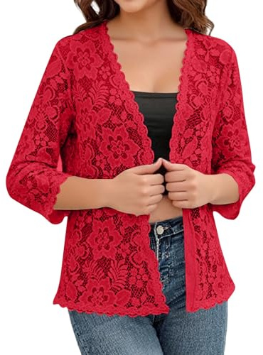 Bolero Femme Gilet Dentelle Chic et Elegant Cardigan Court Manche 3/4 Veste Ouverte Leger pour Mariage Robes Plages