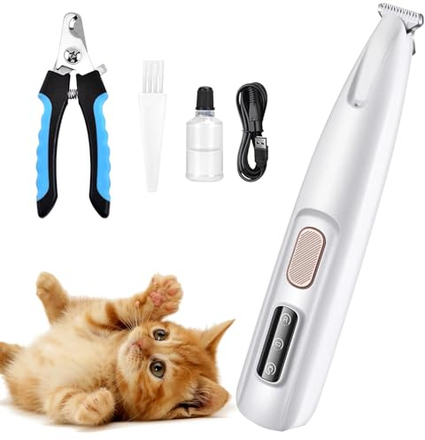 AURIVEE Tondeuse pour Chien Professionnelle Sans Fil avec LED - Tondeuse à Pattes Silencieuse Rechargeable pour Chats et Chiens, Livrée avec Brosse & Huile