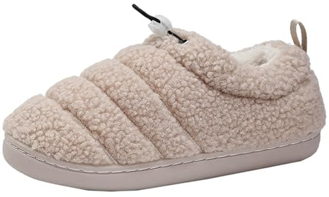 Coppie Uomini Donne Slip On Pelliccia Piatto Casa Delle Donne Pantofole Inverno Peluche Bambine Ciabatte Ragazze Natale Pelle d'agnello, cachi, 45 EU