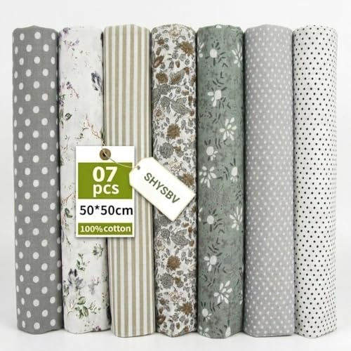 7pcs Fat Quarters Fabric Bundle, 50cm x 50cm Cotton Fabric Fat Quarters | Assorted Designs for DIY Sewing, Quilting, and Handmade Crafts