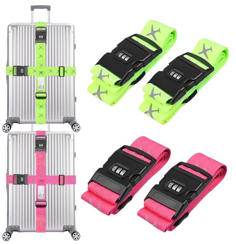 Gykutix 4 Piezas Correas para Maletas de Viaje con Candado Numérico, Ajustables Cinta Maletas Viaje, Aprobadas por TSA, para Equipaje Fijo, Los Crucero Viajes Aéreos, para Reconocer Fácil el Equipaje