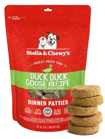 Stella & Chewy's Freeze-Dried Raw Dinner Patties - Duck Duck Goose Recipe - High Protein Grain-Free Puppy & Dog Food - Perfect For Picky Eaters - 14 oz