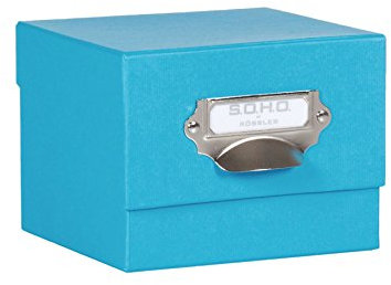Rössler SOHO Boite de rangement pour photos avec poignée et emplacement pour étiquette Bleu 165 x 150 mm