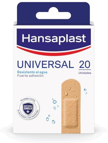 Hansaplast Lot de 20 pansements universels imperméables et respirants, forte adhérence, gaze absorbante antiadhésive, pansement multi-usages