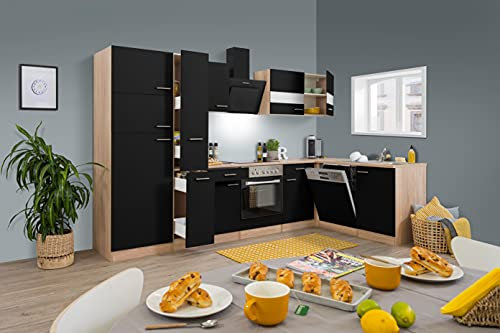 Respekta Merle Küchenzeile, Holzwerkstoff, Schwarz, 310 cm