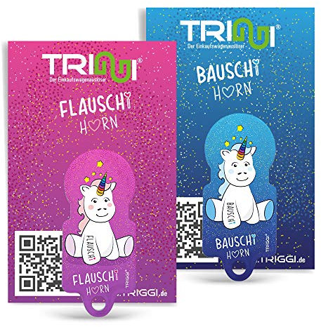 TRIGGI® der Einkaufswagenlöser - Einkaufswagenchip zum Abziehen, Schlüsselanhänger, 2er Set Flauschi und Bauschi Einhorn Motiv