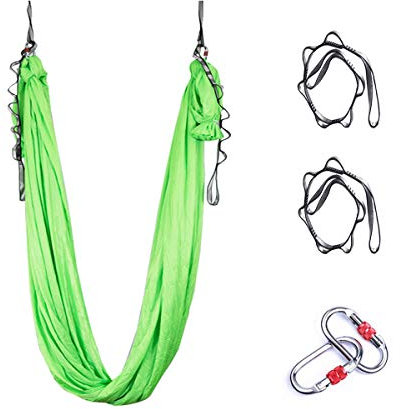 Yoga-Hängematte aus Seide, verbesserte Yoga-Inversionen, ultrastarke Antigravitation, Yoga-Schaukel-Set für Balance-Flexibilität, Inversionsübungen (grün)