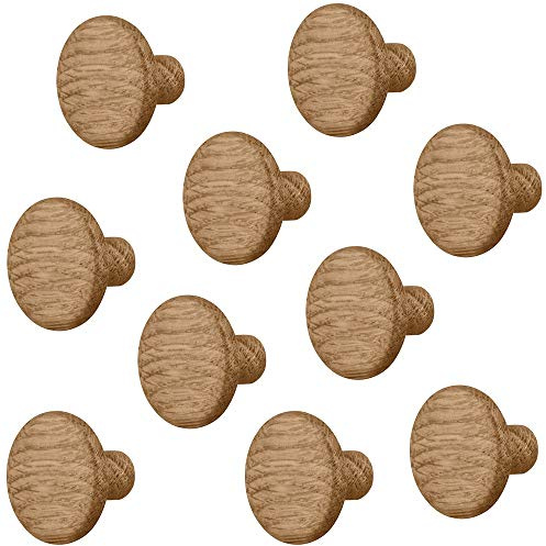 Gedotec Möbelknopp, trä, lådknopp, ek för skåpdörrar och möbler – FRANK | skåpknopp, kök med Ø 32 mm | dörrknopp, naturlackerad | 10 stycken – möbelknopp, rund med M4-möbelhandtagsskruvar
