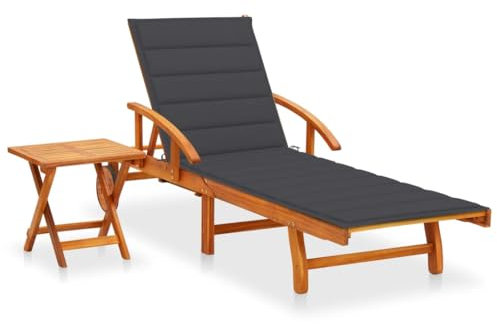 vidaXL Akazienholz Massiv Sonnenliege mit Tisch Auflage 2 Rädern Gartenliege Holzliege Relaxliege Liegestuhl Gartenmöbel Liege Strandliege