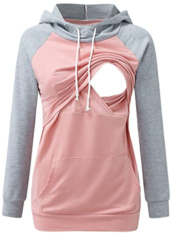 VEMOW Sudadera Premamá Sudadera de Lactancia Manga Larga Mujer Camisetas con Capucha Maternidad Camisa Estampado de Navideño Premamá Blusas Jersey Hoodie