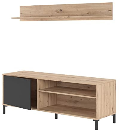 Homely - Mueble de TV de diseño nórdico con estante de pared NODA, tablero de partículas melaminizado color roble nodi y gris antracita