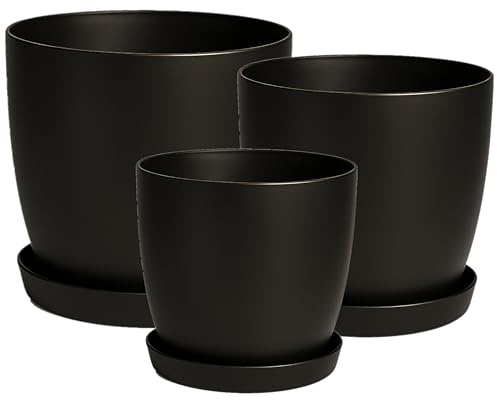 Home Garden Ornaments Vaso per Piante da Interno Grafite Set di 3 Misure 14/16/18 cm - Opaco Vaso da Esterno con Sottovaso Senza Fori di Drenaggio - Vasi per Piante da Esterno (Grafite)