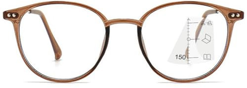 MAGIMODAC Multifokale Lesebrille Progressive Lesehilfe Sehhilfe Damen Herren Lesebrillen Gleitsichtlesebrille Blaulichtfilter Computer Brille Braun 2.0