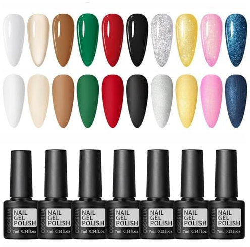 COSCELIA Gel-Nagellack-Set,10 Farben U V Nagellack Set,Grün, Blau, Rot, Rosa,Grün Geschenke Nageldesign Farbgel für Gelnägel Gellack für Anfänger Maniküre Geschenk,7ML