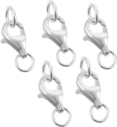 Set di 5 chiusure a catena, in argento Sterling 925, per bracciali, chiusura a moschettone, chiusura a catena, con anelli di piegatura, per la creazione di gioielli