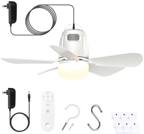 Gliztech Gazebo Fan Outdoor Hanging with Light, Patio Plug in Ceiling Fan with 16.5ft Cord, Remote & Hook, Portable for Outside Canopy, Pop up Tent, Pergola (20'')