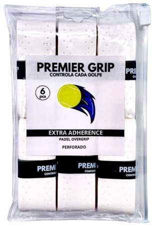 Premier Grip® Paddelgrepp | Overgrip padel | Vitt perforerat grepp | 6/12-pack | Racketgrepp | Maximal svettabsorption | Halkfri grepptejp | Padel-tillbehör (6)