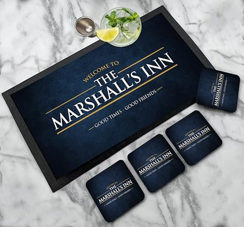 Barläufer-Matte, personalisierbar, Bar-Untersetzer-Set, Grunge-Bar-Läufer, Bierzubehör, Geschenk, Café, Kneipe, Männerhöhle, Hausbar, Neuheit, Geschenk-Bar-Set (6 Farben zur Auswahl)