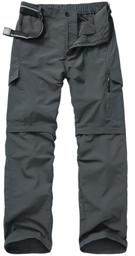 Jessie Kidden Hiking Walking Trousers Men,Quick Dry Convertible Lightweight Breathable Waterproof Outdoor Fishing Work Zip Off Cargo Pants #6088-Dark Grey-36