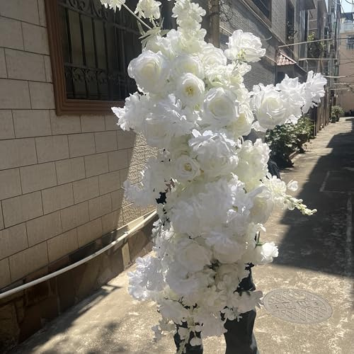 Artificial Cherry Blossom Rose Wedding Arch Flowers, Wedding Welcome Signs Floral Greenery Arrangements, Fake Flower Garland Green Leaves Rose for Home Decor Ceremony Backdrop Decor (Corner flower)