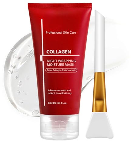 Collagen Overnight Peel-Off Mask, Overnight Face Mask,Collagen Face Mask Over-night,Coll-agen Night Wrapping Mask, Hydration &Boosts Elasticity,Soothing,Reduces Wrinkle with Brush