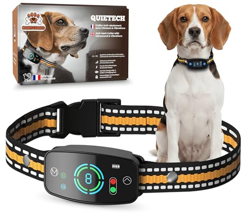 Collier Anti aboiement Chien | Quietech avec système Vibration puissante et innofensive Parfait pour l'éducation et Dressage de Votre Chien (7 à 45KG) Bouledogue,Jack Russel
