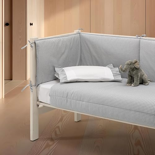 Casa da Laura - Edredón Cuna Vichy Gris - Mini Cuna de 50 x 80 cm - 100% Algodón - 300 gr./m2 - Estampado Cuadrado de Vichy - Fabricado en Portugal