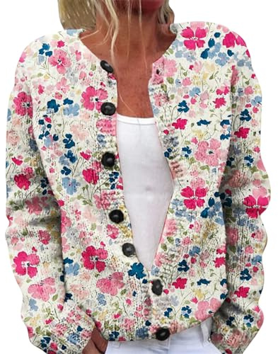 Cocila Cardigan Aperto Frontale Elegante E Leggero con Stampa per Donna Scialle Pizzo Pink S Cappotto Doppio Petto Corto Camicia Cotone Lunga Donna Gilet Primaverile Smanicato Cappuccio Parka